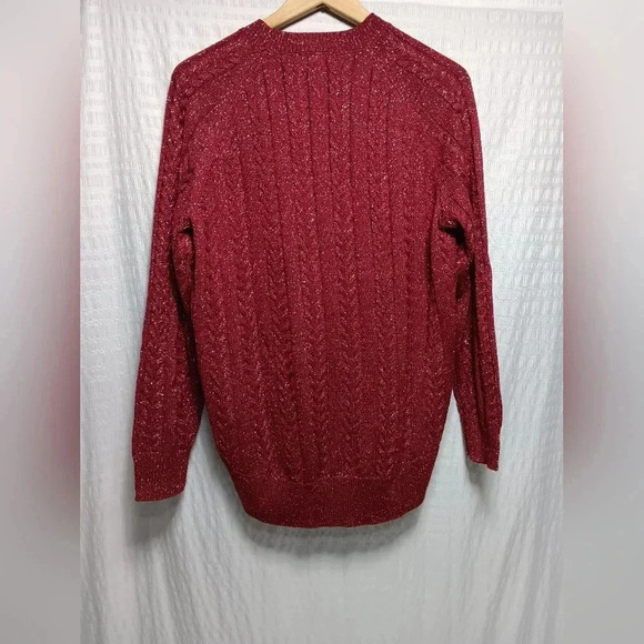 ATHLETA  Crossroads Crewneck Sweater Red Metallic Cable Knit.  Ladies size xs - Picture 4 of 10
